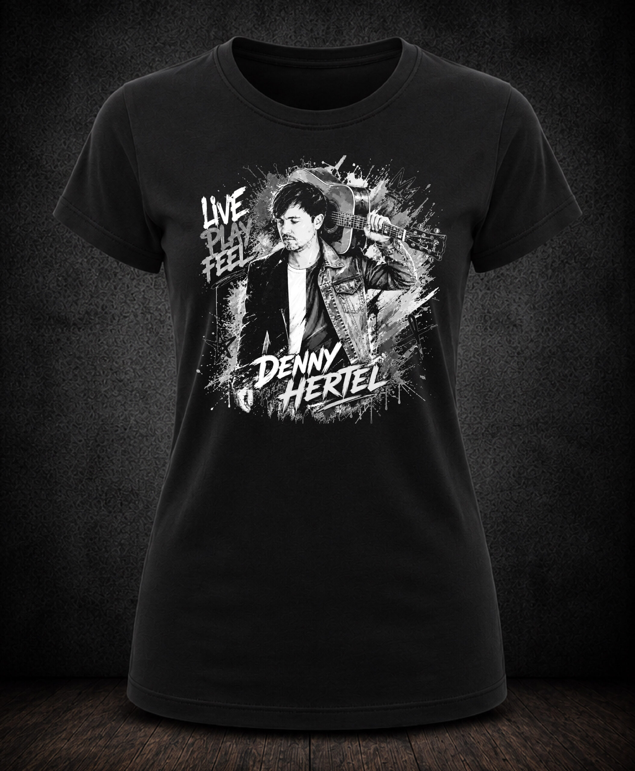 Girlie-Shirt schwarz mit weißem Denny Hertel Motiv
