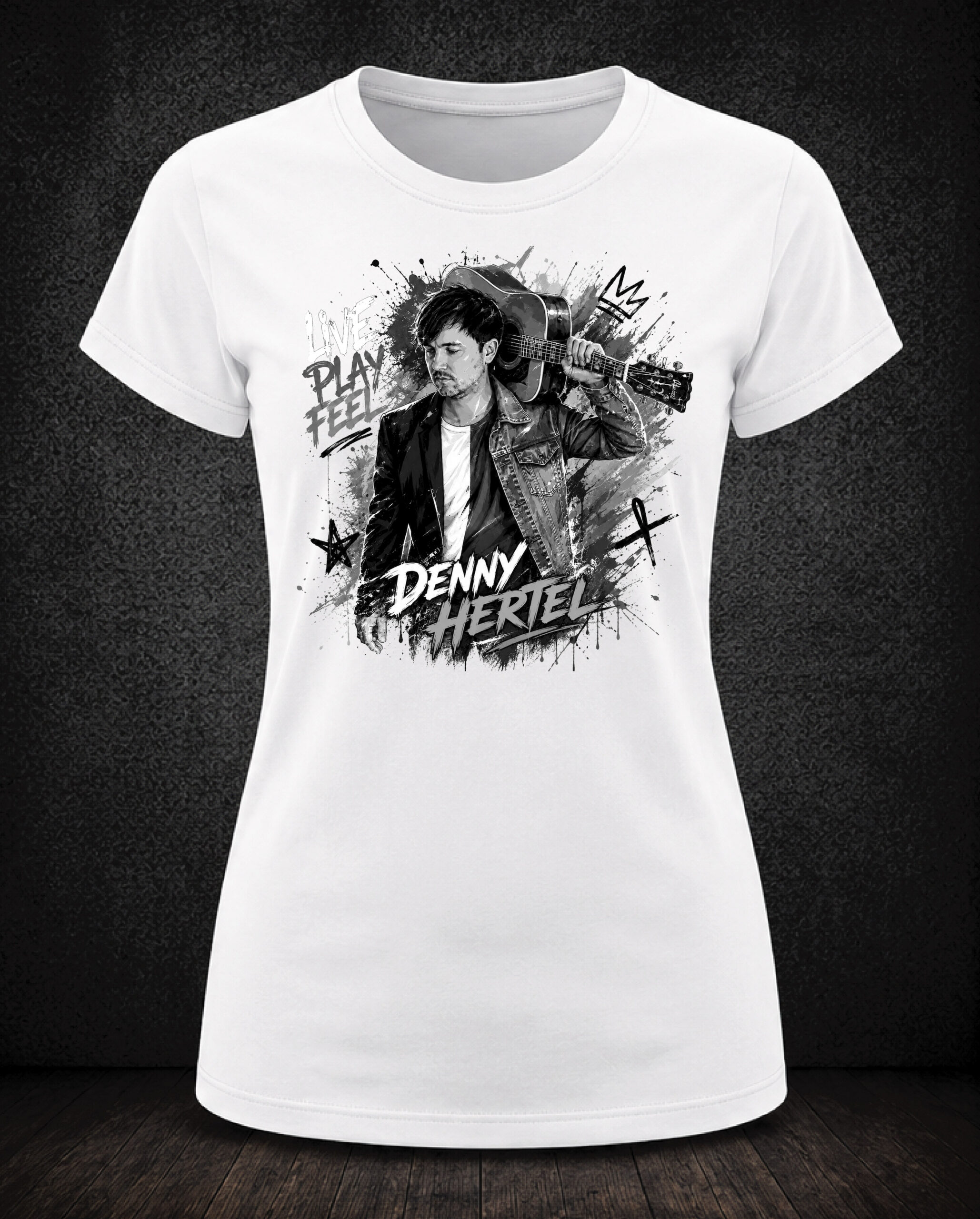 Girlie-Shirt weiß mit schwarzem Denny Hertel Motiv