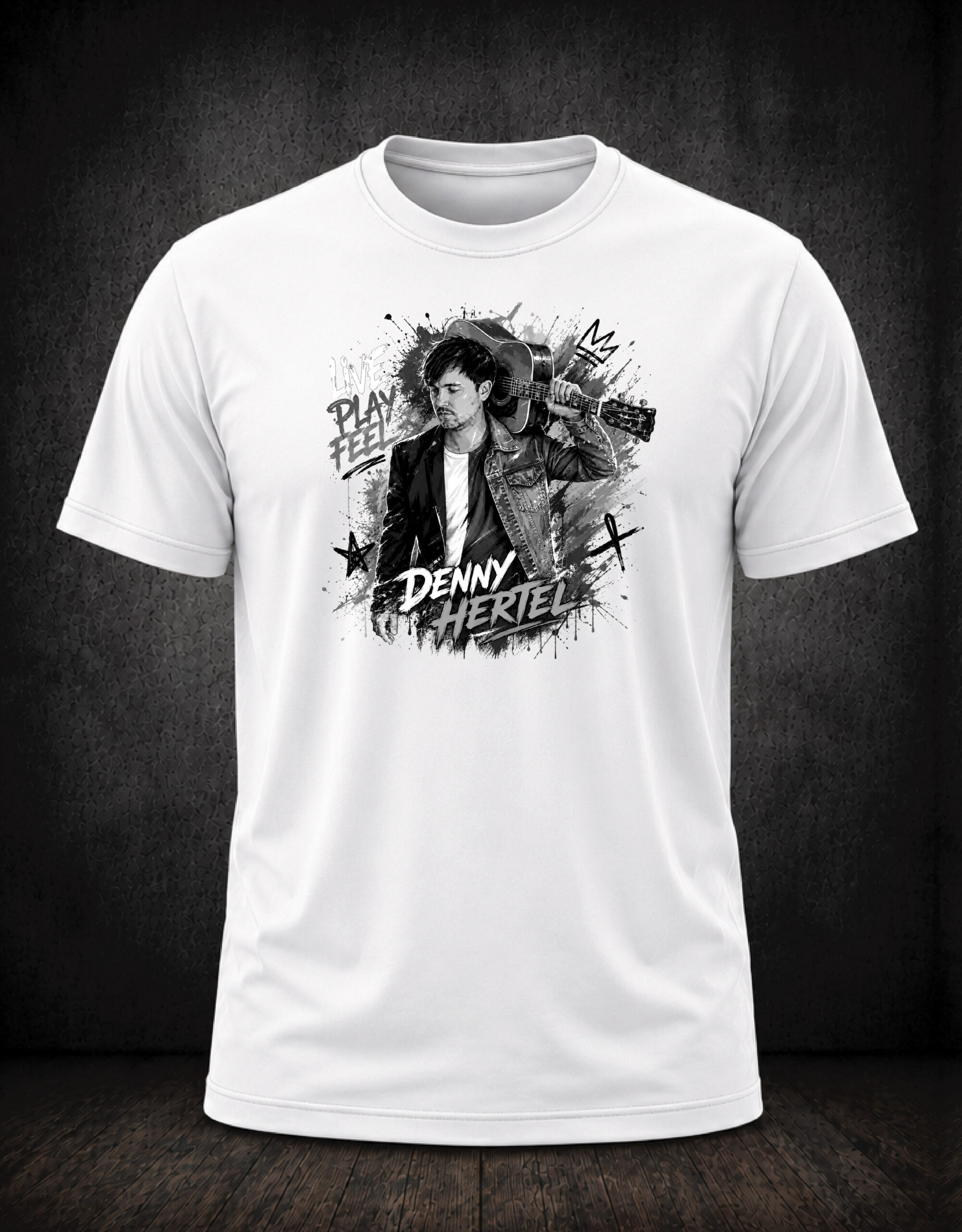 Shirt Uni weiß mit schwarzem Denny Hertel Motiv